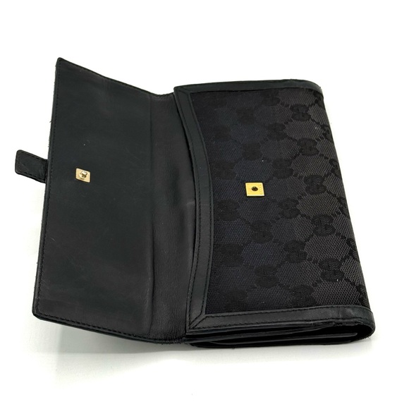 Gucci GG Canvas Black Leather Continental Wallet ✔️Authentic G Buckle - Picture 3 of 15